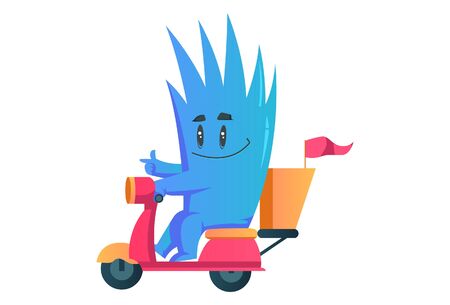 Vector cartoon illustration of monster is driving scooter. Isolated in white background.のイラスト素材