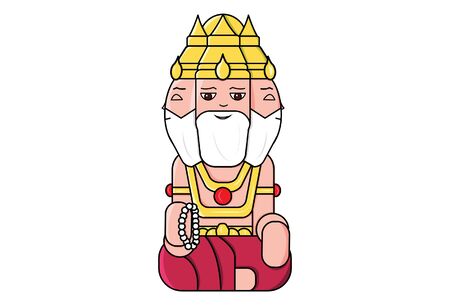 Vector cartoon illustration of god Brahma. Isolated on white background.のイラスト素材