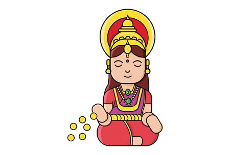 Vector cartoon illustration of goddess Lakshmi. Isolated on white background.のイラスト素材