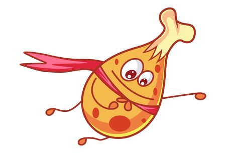 Cute chicken character is flying. Vector illustration. Isolated on white background.のイラスト素材