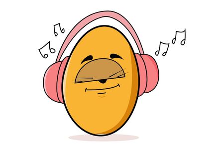 Vector cartoon illustration of an egg listening to music. Isolated on white background.のイラスト素材