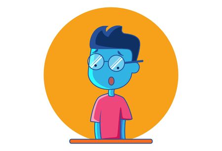 Vector cartoon illustration of confused blue alien boy. Isolated on white background.