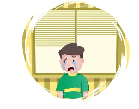 Vector cartoon illustration of boy is crying. Isolated on white background.のイラスト素材