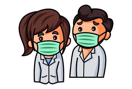 Vector cartoon illustration of doctors wearing mask. Isolated on white background.のイラスト素材