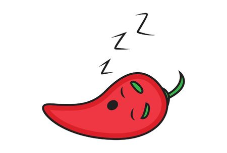 Vector cartoon illustration of red chili sleeping. Isolated on white background.のイラスト素材