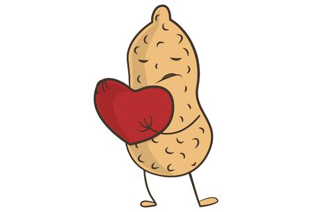 Vector cartoon illustration of groundnut with heart in hands. Isolated on white background.のイラスト素材
