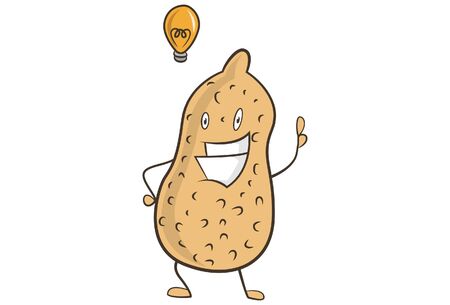 Cute groundnut character with an idea. Vector illustration. Isolated on white background.のイラスト素材