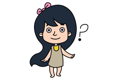 Vector cartoon illustration of a little girl confused. Isolated on white background.のイラスト素材