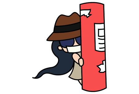 Vector cartoon illustration of little girl dressed like a detective. Isolated on white background.のイラスト素材
