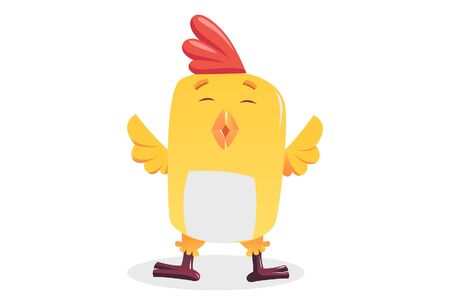 Vector cartoon illustration of a cute little chick bird dancing. Isolated on white background.のイラスト素材
