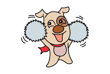 Vector cartoon illustration of the dog dancing. Isolated on white background.のイラスト素材