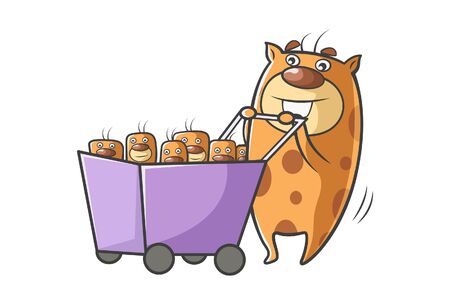 Vector cartoon illustration of the character with a trolley. Isolated on white background.のイラスト素材