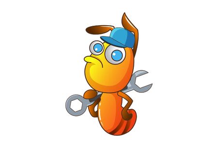 Vector cartoon illustration. Ant is holding a tool in hand. Isolated on white background.のイラスト素材
