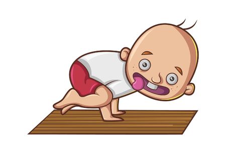 Vector cartoon illustration of a boy doing yoga exercise. Isolated on white background.のイラスト素材