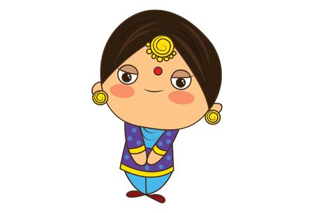 Vector cartoon illustration of punjabi sardarni happy. Isolated on white background.のイラスト素材