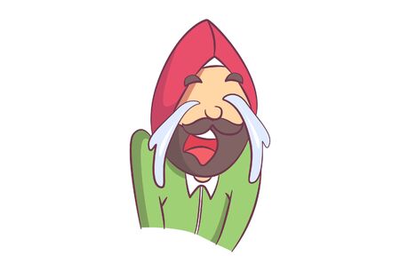 Vector cartoon illustration. Punjabi man is weeping. Isolated on white background.のイラスト素材