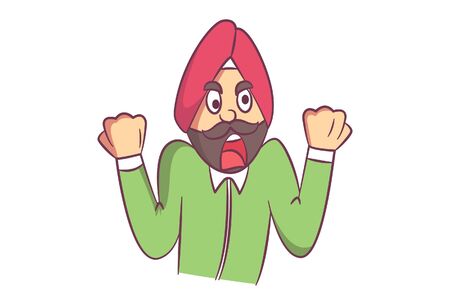 Vector cartoon illustration of angry Punjabi man. Isolated on white background.のイラスト素材