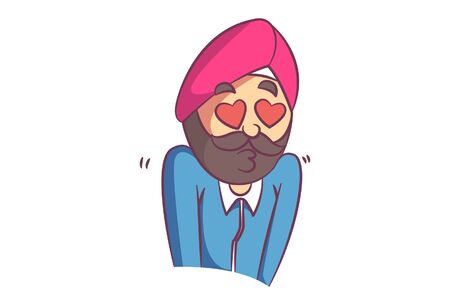 Vector cartoon illustration of Punjabi man in love. Isolated on white background.のイラスト素材