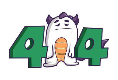 Vector cartoon illustration of an annoyed monster standing with a 404 error. Isolated on white...