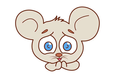 Vector cartoon illustration of a mouse sitting with folding hands. Isolated on white background.のイラスト素材