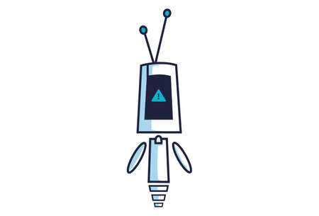 cartoon illustration of a robot with an error sign. Isolated on white background.のイラスト素材