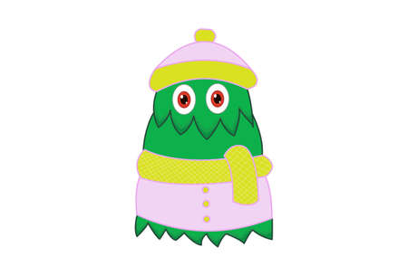 Vector cartoon illustration of a monster wearing winter clothes. Isolated on white background.のイラスト素材