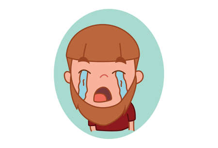 Vector cartoon illustration of boy is crying. Isolated on white background.のイラスト素材