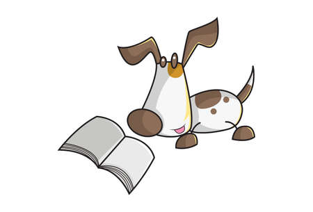 Vector cartoon illustration of a dog reading book. Isolated on white background.のイラスト素材