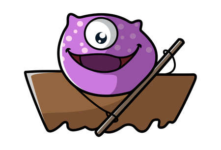 Vector cartoon illustration of a purple monster with boating. Isolated on white background.のイラスト素材