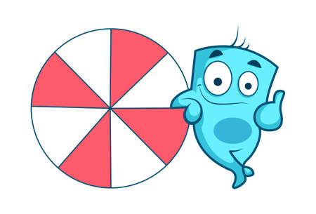Vector cartoon illustration of a blue monster holding a circle. Lettering text- no.  Isolated on white background.のイラスト素材