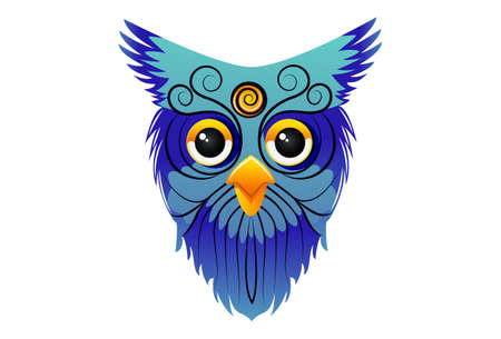 Vector cartoon illustration of owl zodiac sign. Isolated on white background.のイラスト素材