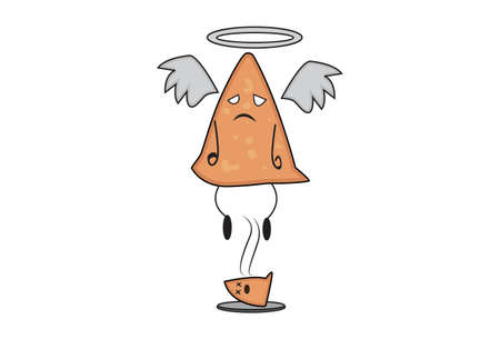 Vector cartoon illustration of a dead samosa. Isolated on white background.のイラスト素材