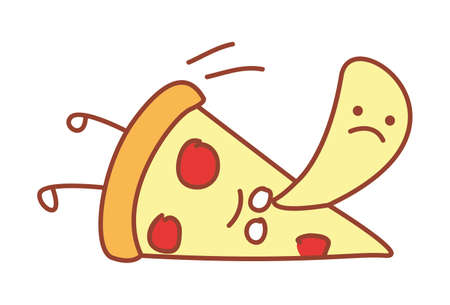 Vector cartoon illustration of a dead pizza. Isolated on white background.のイラスト素材