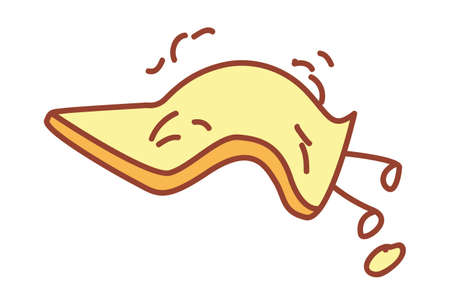 Vector cartoon illustration. Pizza is falling down. Isolated on white background.のイラスト素材