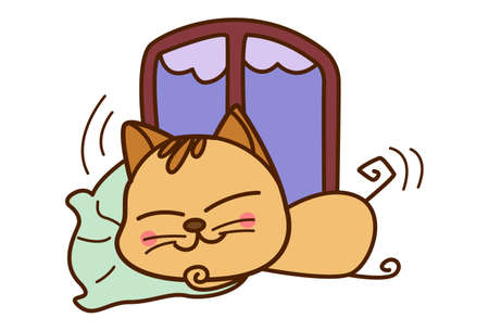 Vector cartoon illustration. Cute cat is sleeping. Isolated on white background.のイラスト素材