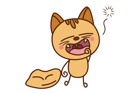 Vector cartoon illustration. Cute cat is waking up. Isolated on white background.のイラスト素材