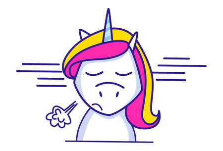Vector cartoon illustration. Unicorn is unhappy. Isolated on white background.のイラスト素材