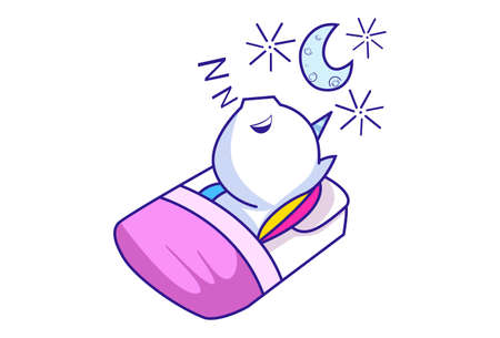 Vector cartoon illustration. Unicorn is sleeping. Isolated on white background.のイラスト素材