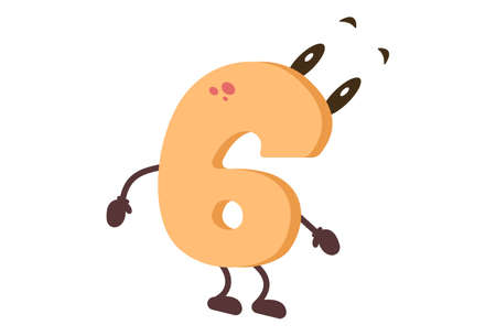 Vector cartoon illustration of number- 6. Isolated on white background.のイラスト素材