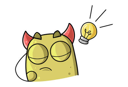 Vector cartoon illustration. Monster is with an idea. Isolated on white background.