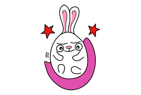 Vector cartoon illustration. Cute bunny is amazed. Isolated on white background.のイラスト素材
