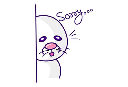 Vector cartoon illustration. Cute bunny is saying sorry. Isolated on white background.のイラスト素材
