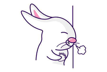 Vector cartoon illustration. Cute bunny is grinning. Isolated on white background.のイラスト素材