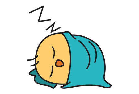 Vector cartoon illustration. Cute chick is sleeping. Isolated on white background.のイラスト素材