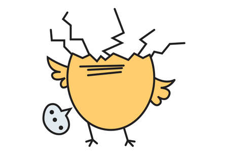 Vector cartoon illustration. Cute chick is annoying. Isolated on white background.のイラスト素材