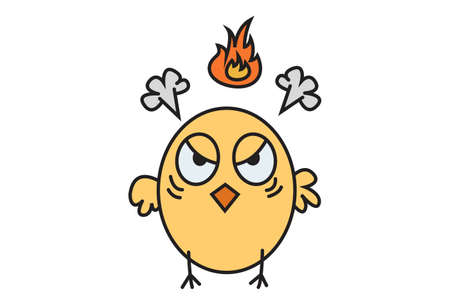 Vector cartoon illustration. Cute chick is getting angry. Isolated on white background.のイラスト素材