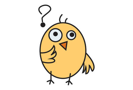 Vector cartoon illustration. Cute chick is in doubt. Isolated on white background.のイラスト素材