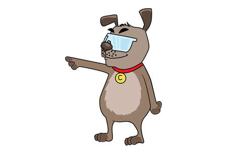 Vector cartoon illustration. Dog is pointing a finger. Isolated on white background.のイラスト素材