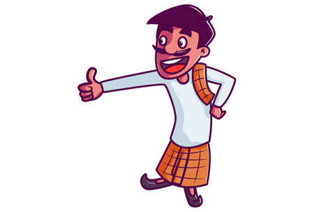 Vector cartoon illustration. Man is showing thumbs up. Isolated on white background.のイラスト素材