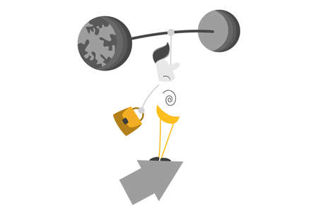 Vector cartoon illustration of line man is lifting up dumbbells. Isolated on white background.のイラスト素材